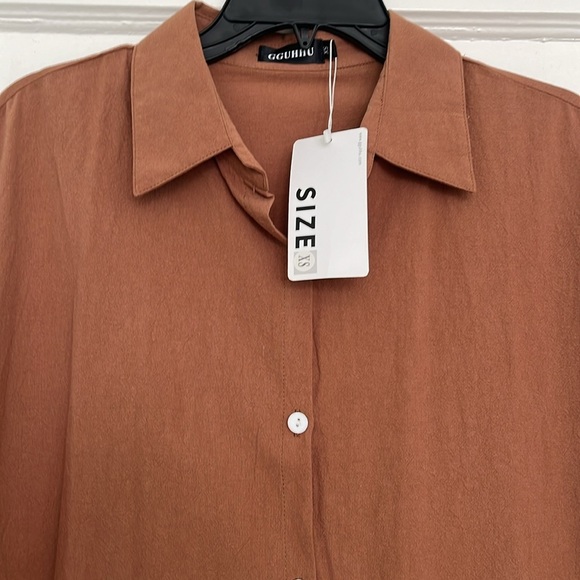 GGUHHU Womens Chic Button Down Rolled-Up Sleeve Long Cotton Blouse Maxi Dress - Picture 3 of 7